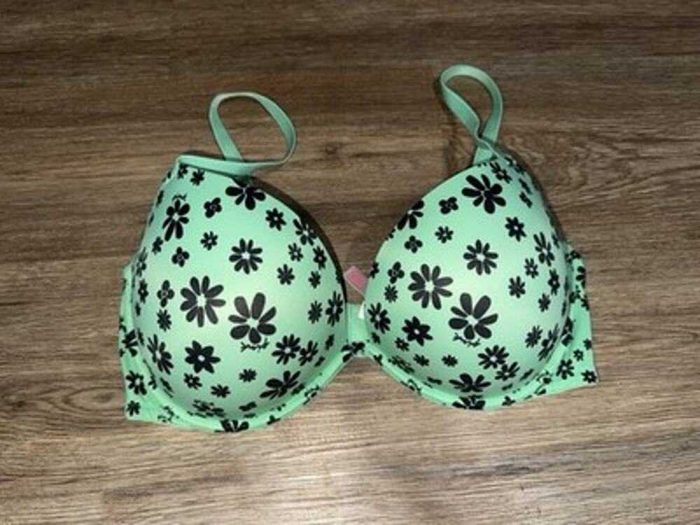 Victoria’s Secret PINK teal black floral wear everywhere super push up bra 38DD